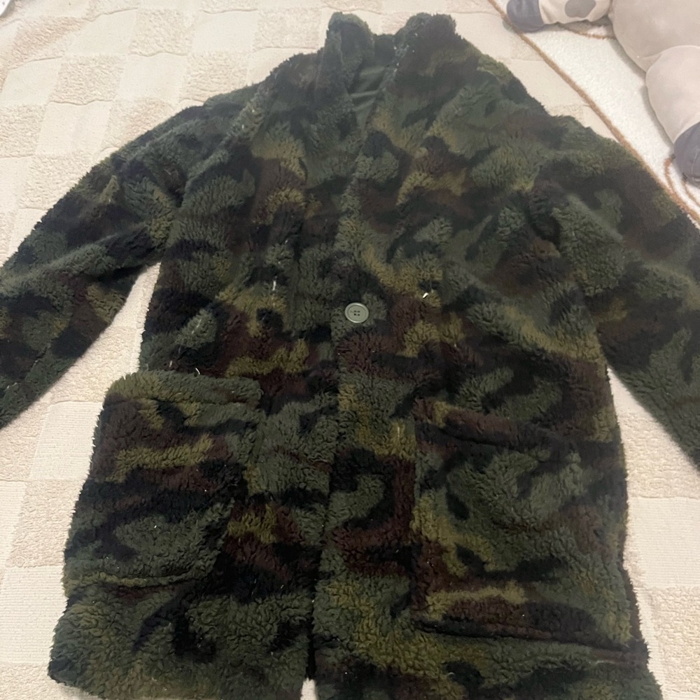 camo fleece teddy button up jacket